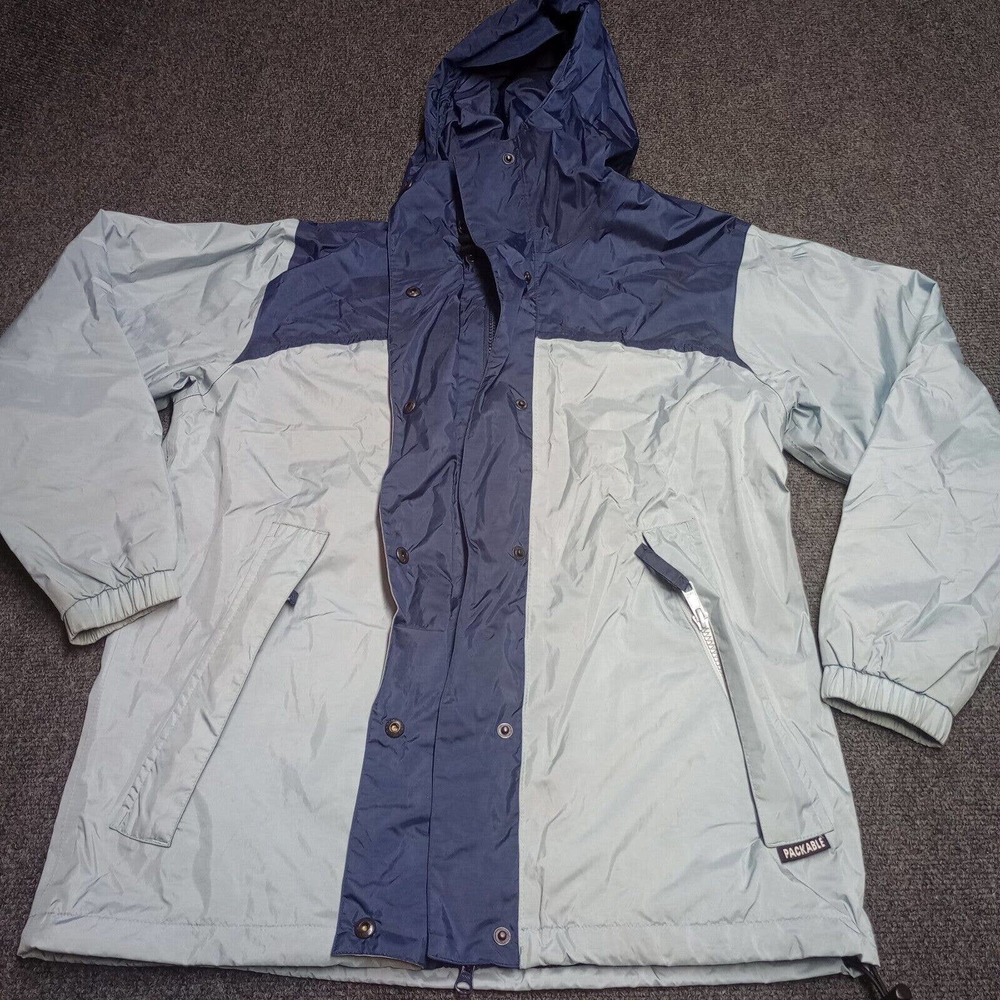 Cabelas Windbreaker Parka Jacket Women Medium Blue Full Zip Mesh‎ Lined Hooded